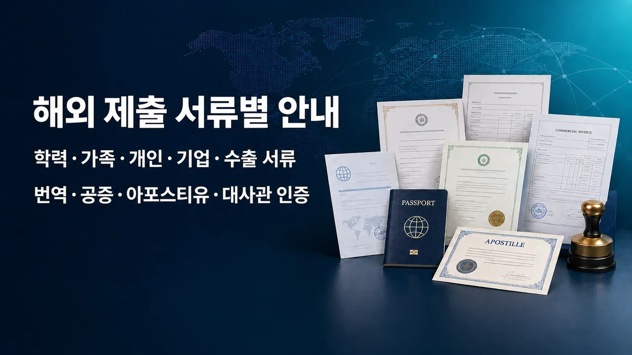 학력, 가족, 개인, 기업과 수출 관련 해외 제출 서류의 번역·공증·아포스티유·대사관 인증 안내